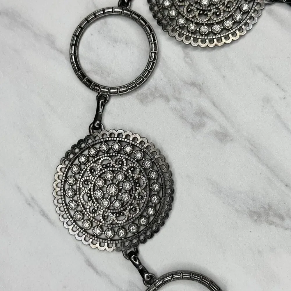Rhinestone Black Metal Chain Link Belt One Size (OS) ✨